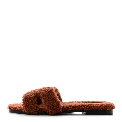 Hermes Woolskin Oran Sandals 38.5 Cognac 1 of 8