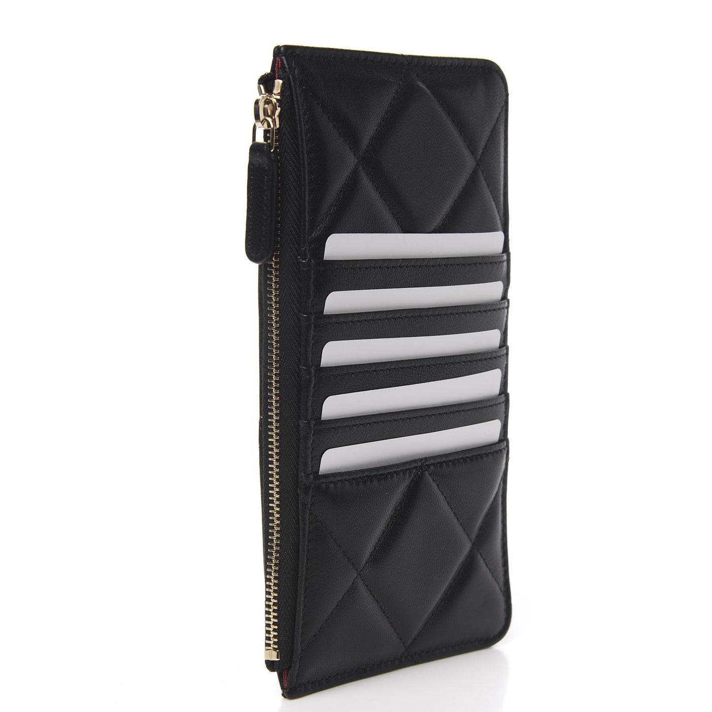 Goatskin Quilted 19 Flat Wallet Pouch Black