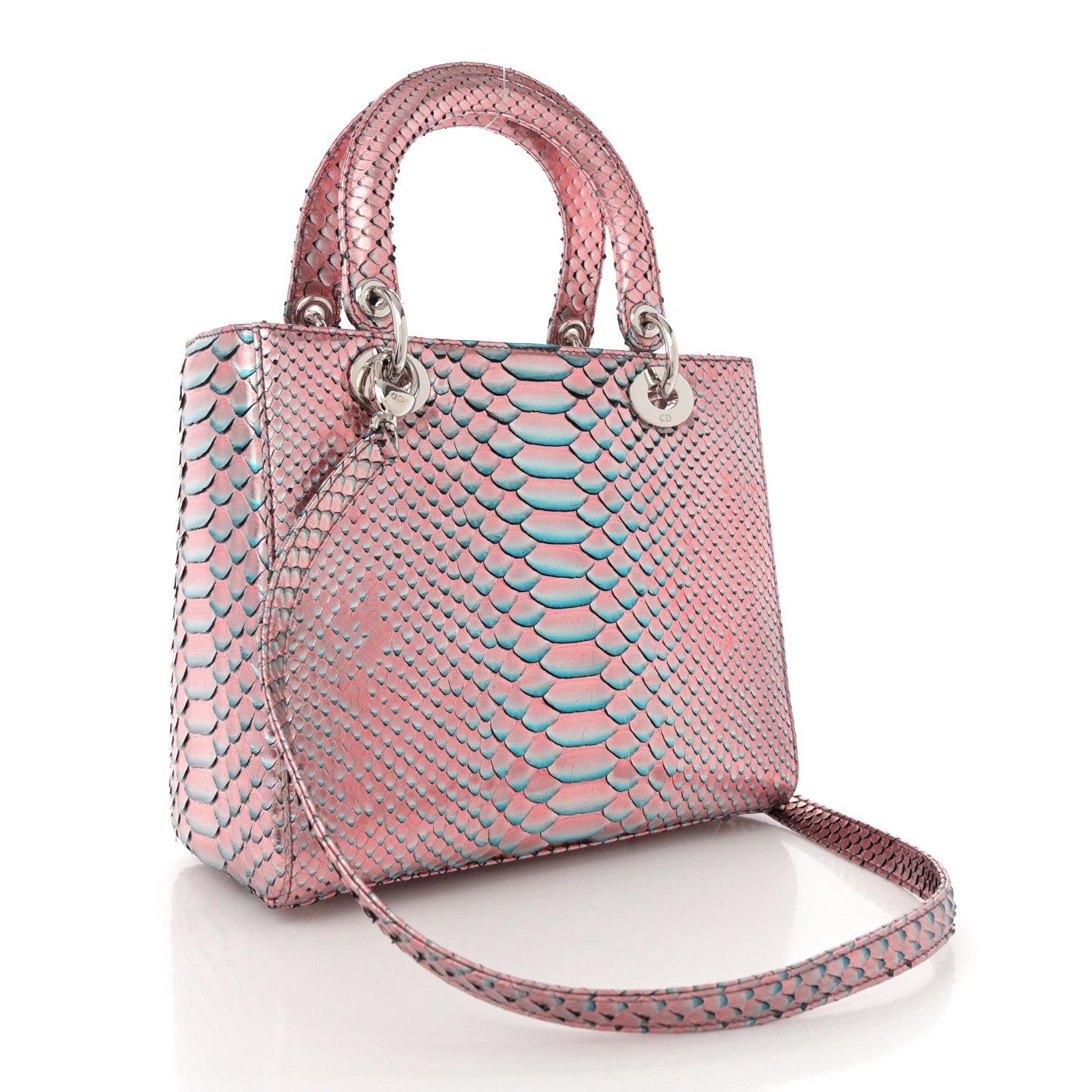 Christian Dior Metallic Snakeskin Medium Lady Dior Pink Blue 3 of 12