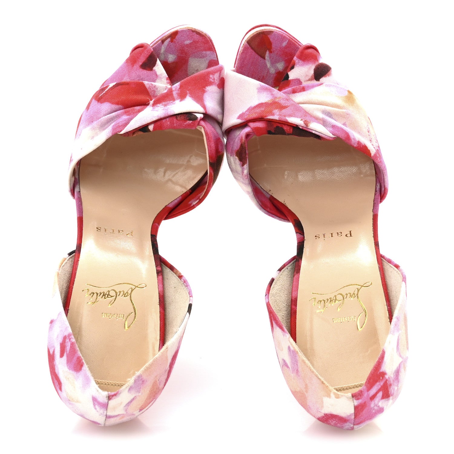 Christian Louboutin Fabric Volpi Popi Peep Toe 150 Platform Sandals 37.5 Pink 2 of 9