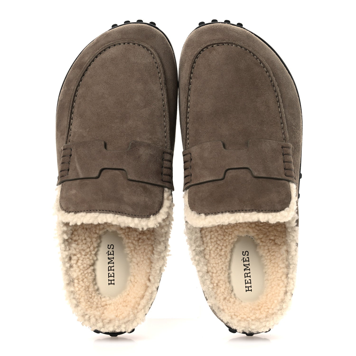 Hermes Suede Goatskin Shearling Go Mules 38 Brun Frume Ecru 2 of 11