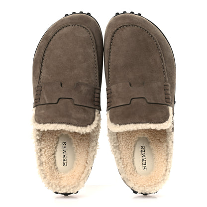 Hermes Suede Goatskin Shearling Go Mules 38 Brun Frume Ecru 2 of 11