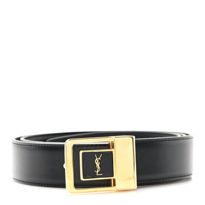 Saint Laurent Smooth Calfskin Lacquered La 66 Buckle Belt 90 36 Black 1 of 5
