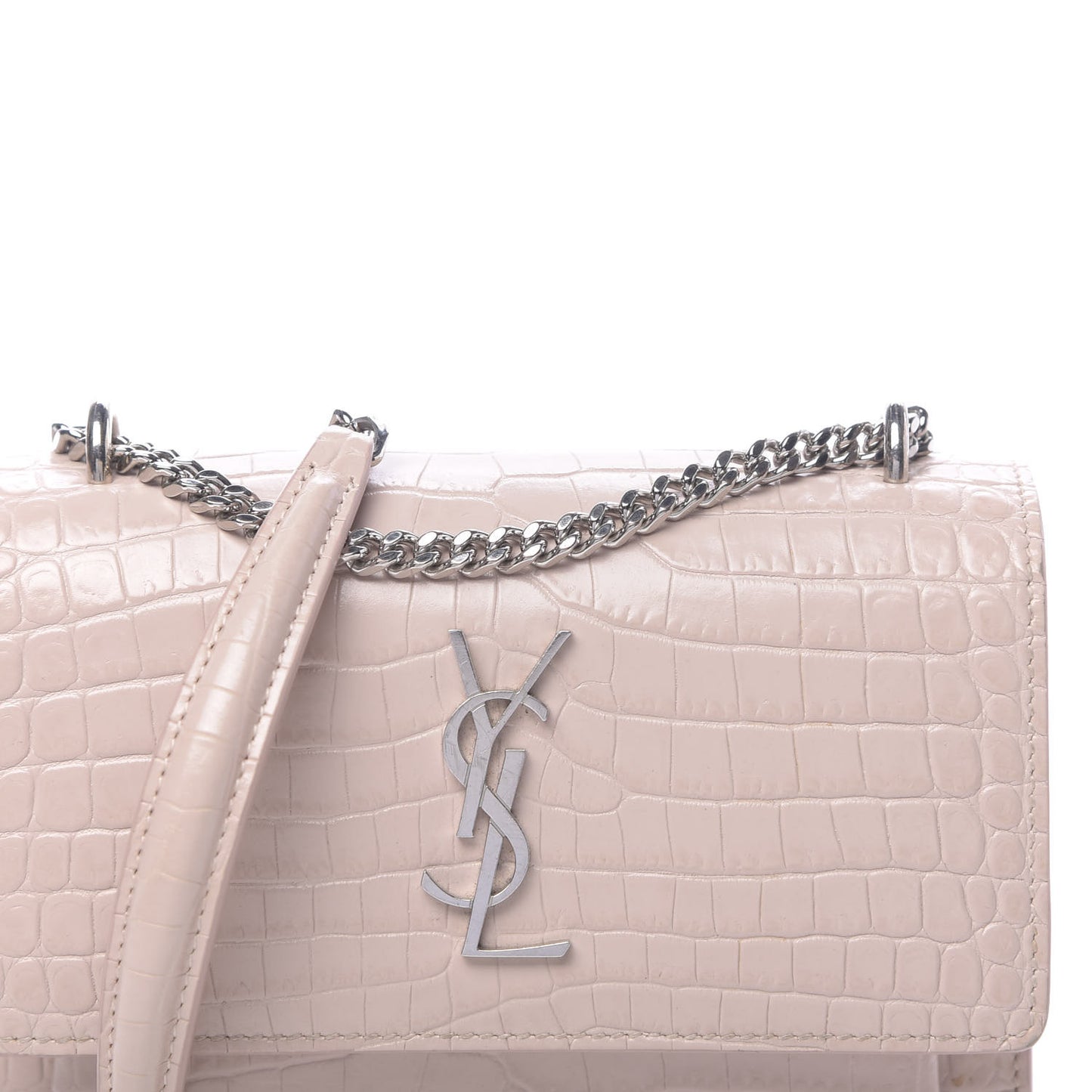 Calfskin Crocodile Embossed Small Monogram Sunset Soft Nude