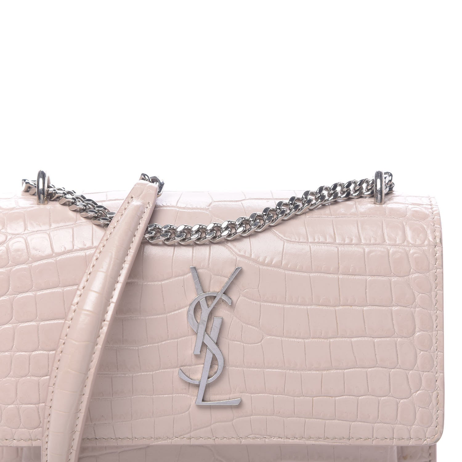 Saint Laurent Calfskin Crocodile Embossed Small Monogram Sunset Soft Nude 10 of 11