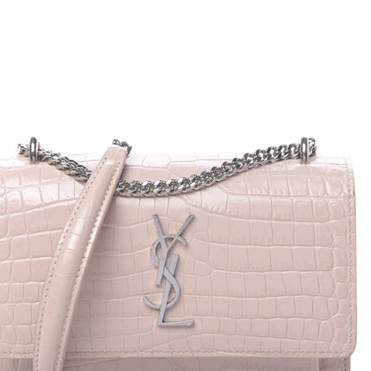 Saint Laurent Calfskin Crocodile Embossed Small Monogram Sunset Soft Nude 10 of 11