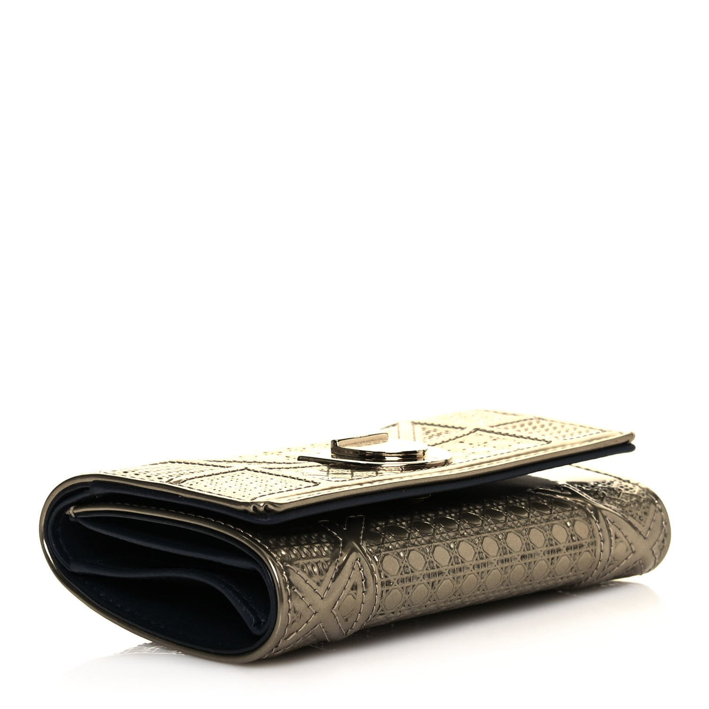 Metallic Patent Micro-Cannage Diorama Elancee Wallet Gold