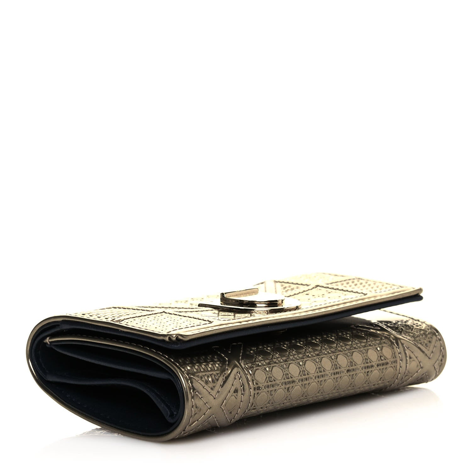 Christian Dior Metallic Patent Micro-Cannage Diorama Elancee Wallet Gold 4 of 11