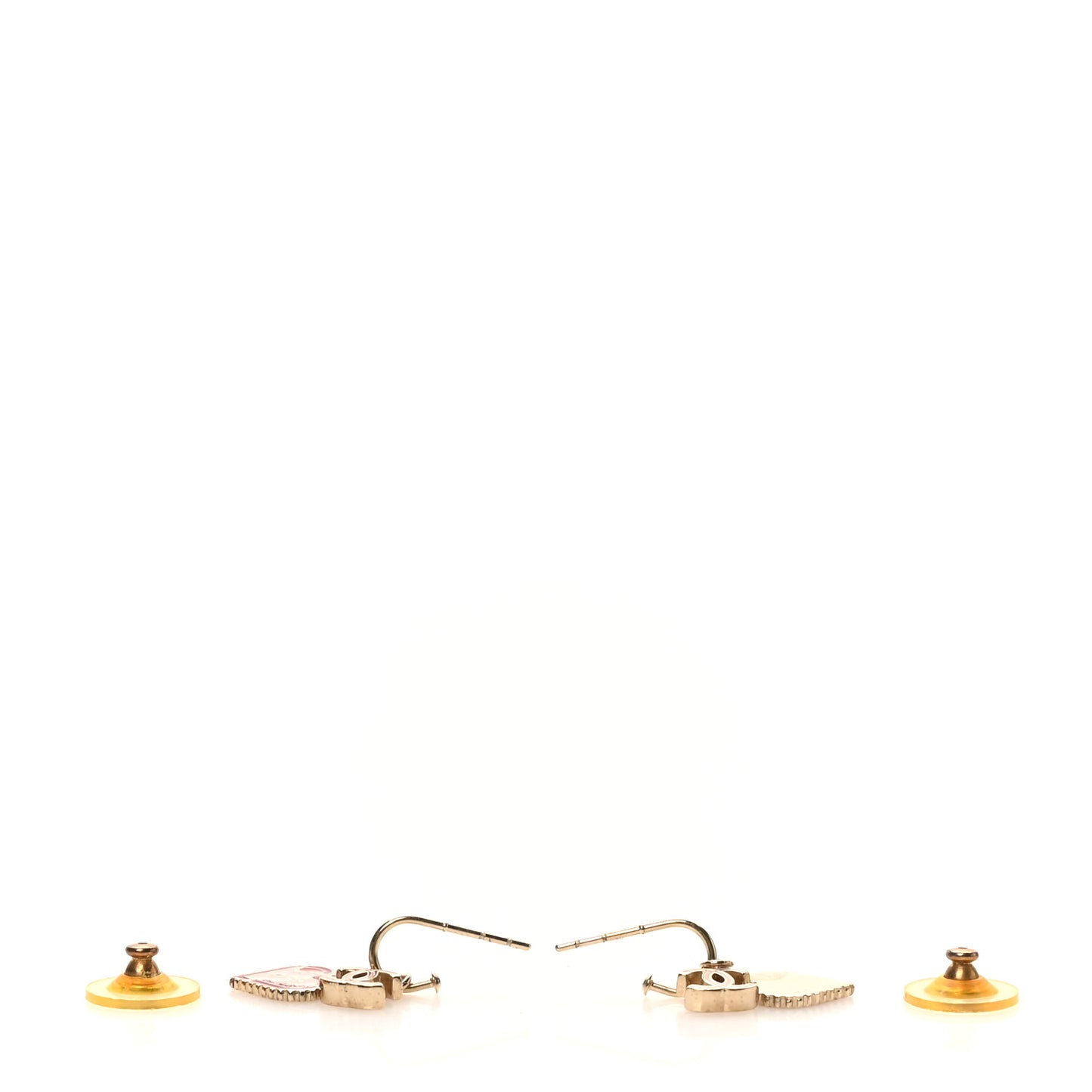 Enamel Valentine CC Heart Drop Earrings Pink Gold