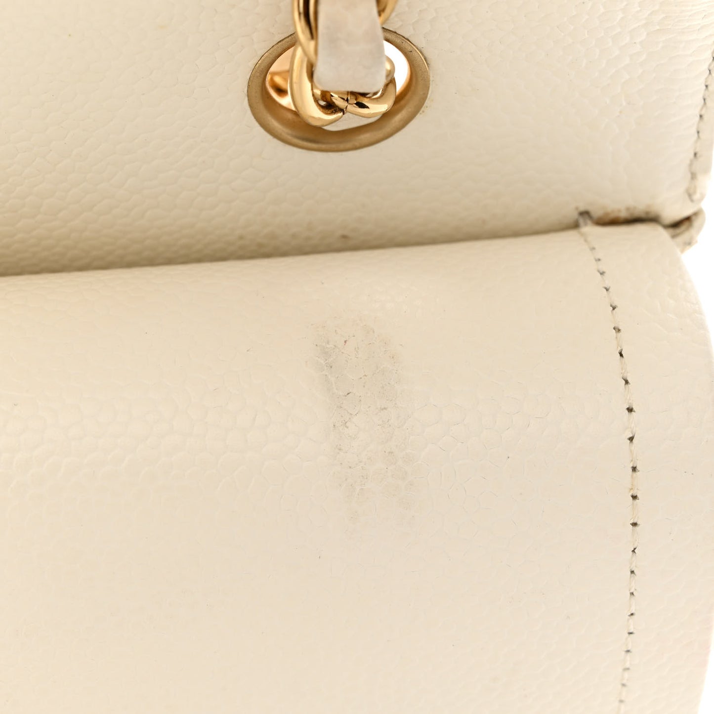 Caviar Quilted Medium Double Flap White