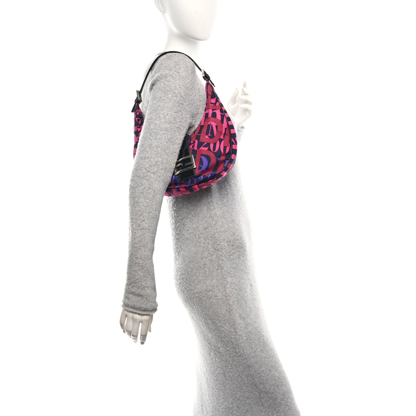 Nylon Patent Half Moon Baguette Black Multicolor