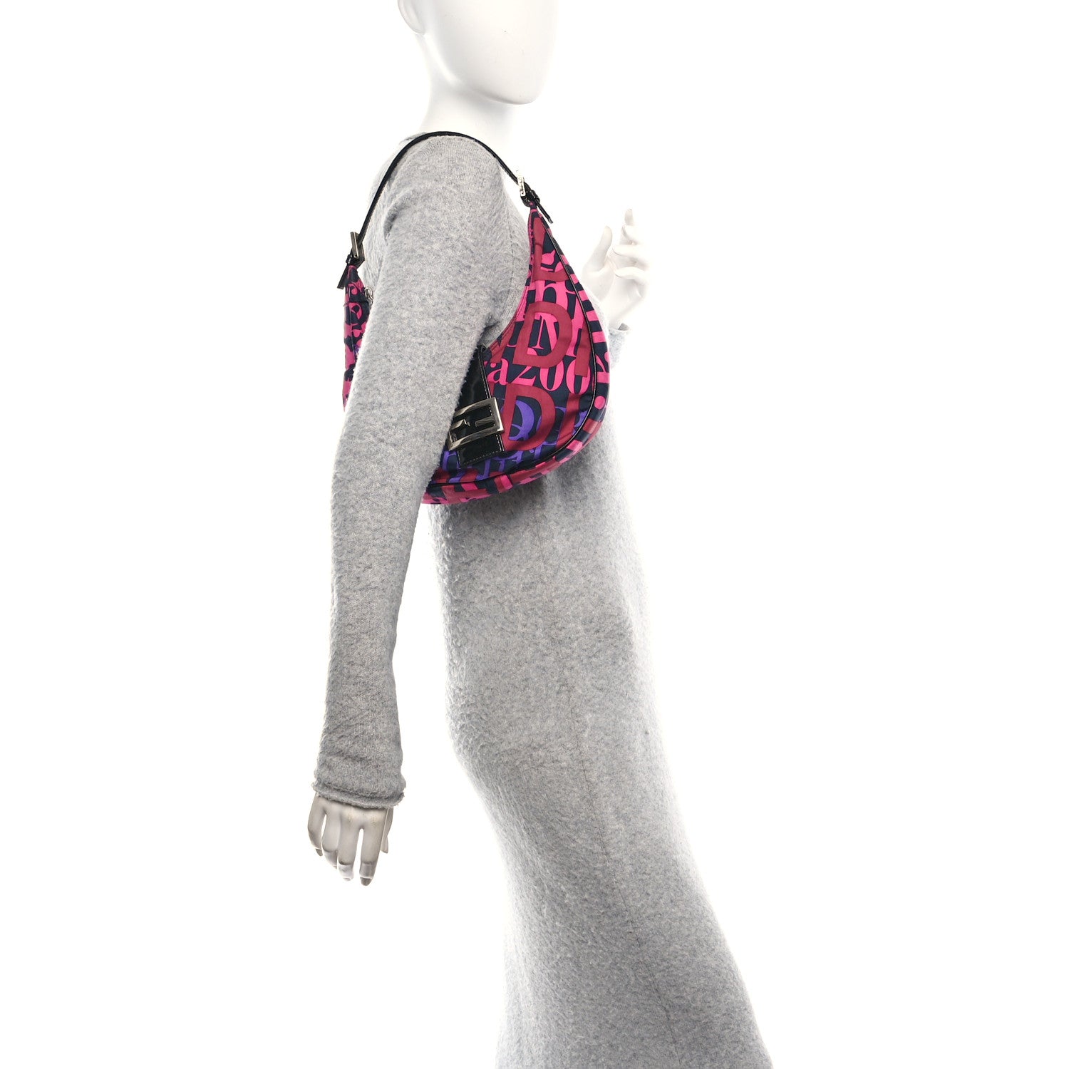 Fendi Nylon Patent Half Moon Baguette Black Multicolor 3 of 9