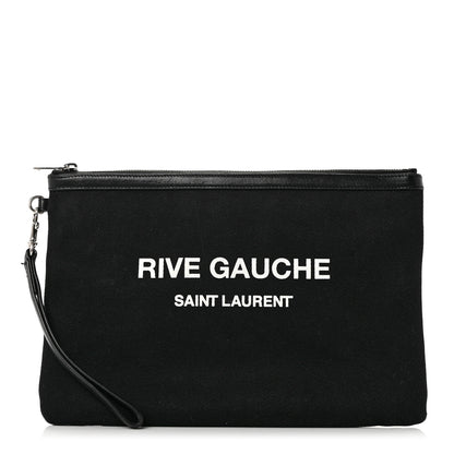 Saint Laurent Linen Canvas Rive Gauche Zipped Pouch Black 1 of 7