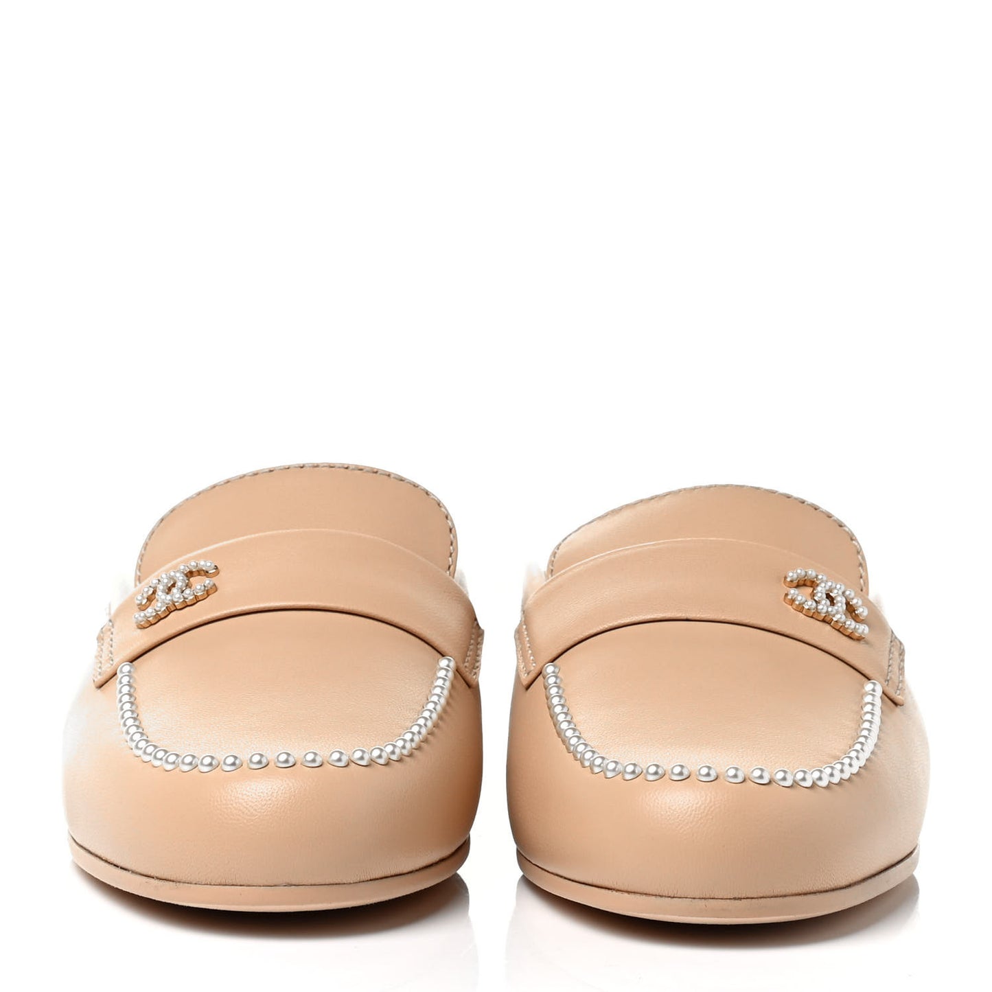 Lambskin Pearl CC Mules 37.5 Beige
