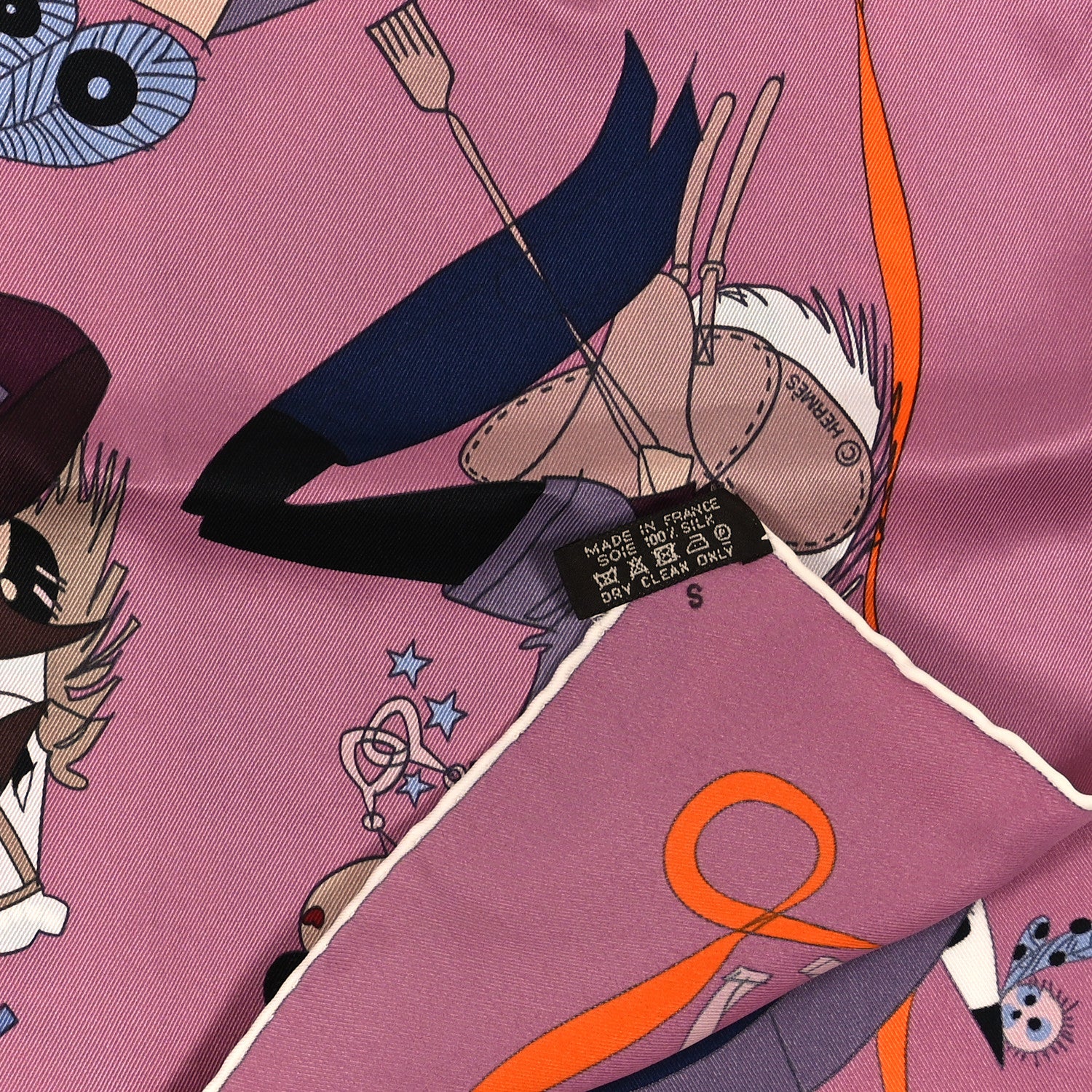 Hermes Silk Le Bal Masque Scarf 70 Vieux Rose Blue Jean Orange 3 of 4