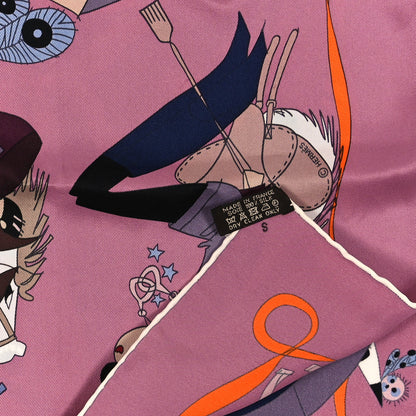 Hermes Silk Le Bal Masque Scarf 70 Vieux Rose Blue Jean Orange 3 of 4