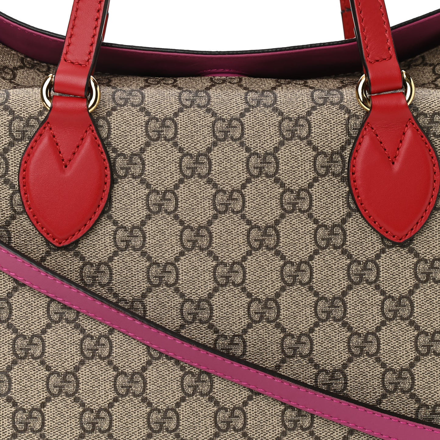 GG Supreme Monogram Linea A Foldover Tote Beige Hibiscus Red New Rosette