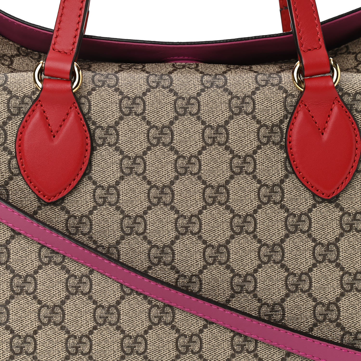 Gucci GG Supreme Monogram Linea A Foldover Tote Beige Hibiscus Red New Rosette 11 of 11