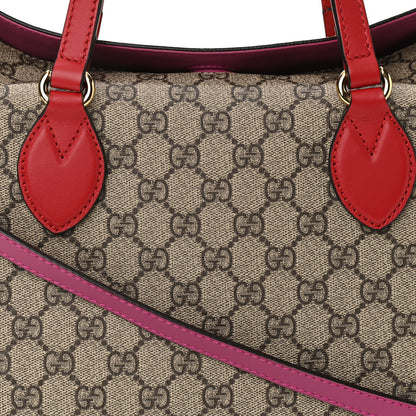 Gucci GG Supreme Monogram Linea A Foldover Tote Beige Hibiscus Red New Rosette 11 of 11