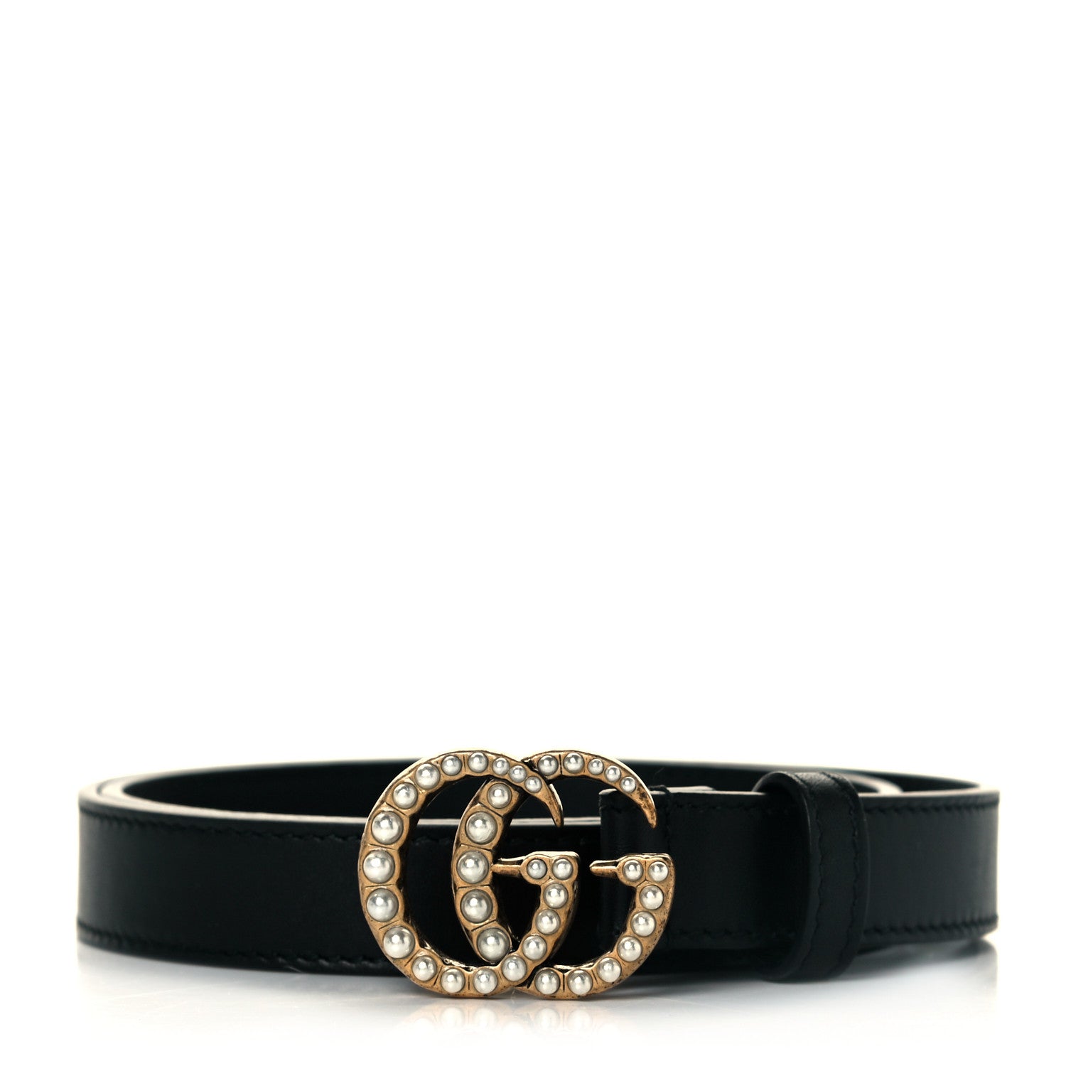 Gucci Calfskin Pearl Double G 20mm Belt 70 28 Black Cream 1 of 4