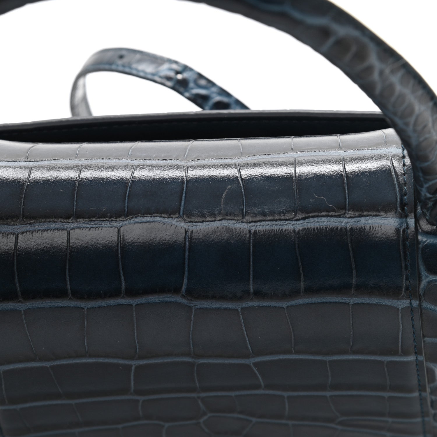 Balenciaga Shiny Calfskin Crocodile Embossed Medium Hourglass Top Handle Bag Denim Blue 11 of 13