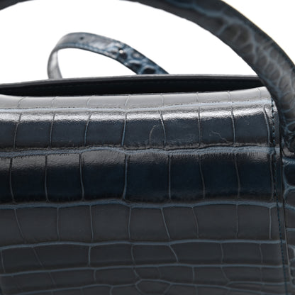 Balenciaga Shiny Calfskin Crocodile Embossed Medium Hourglass Top Handle Bag Denim Blue 11 of 13
