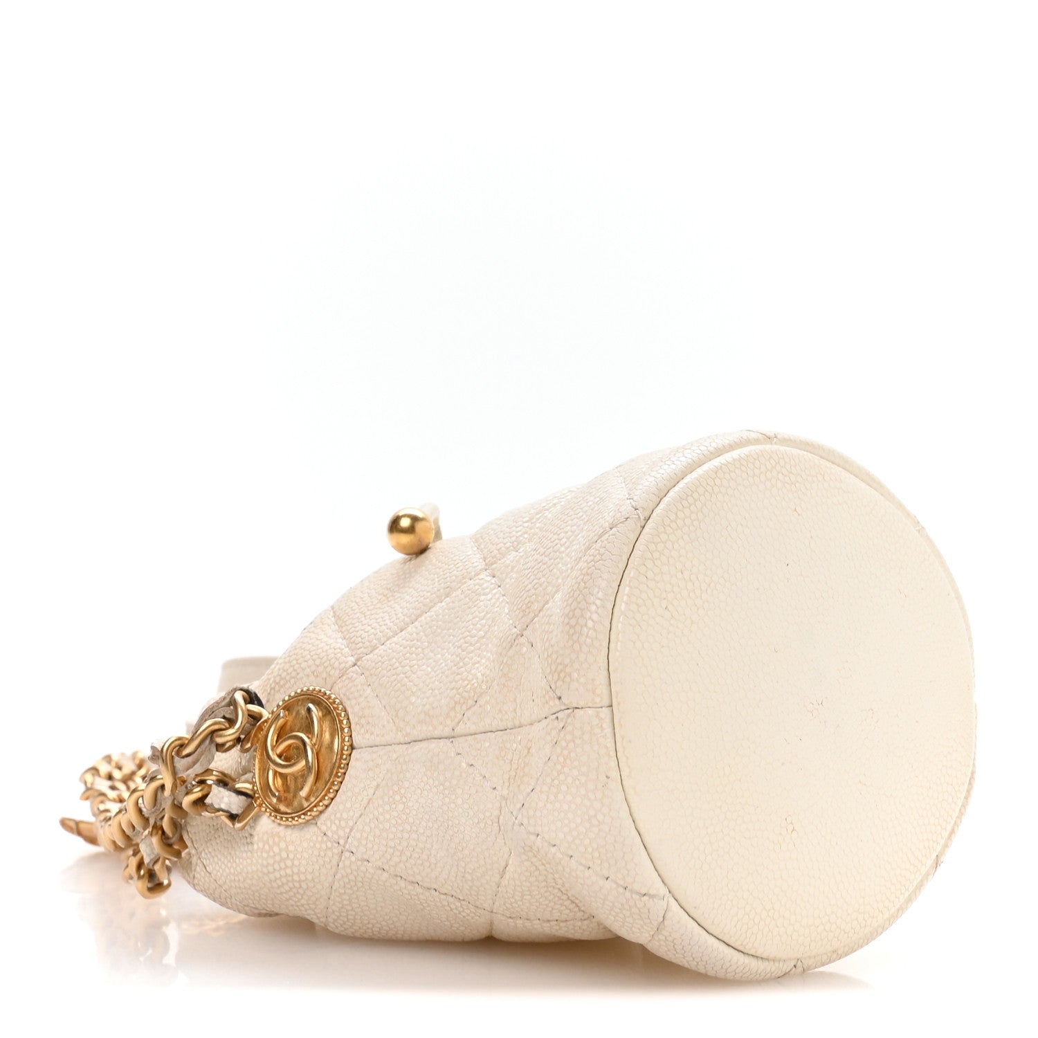 Chanel Caviar Quilted Twist Your Buttons Mini Bucket Bag White 4 of 10