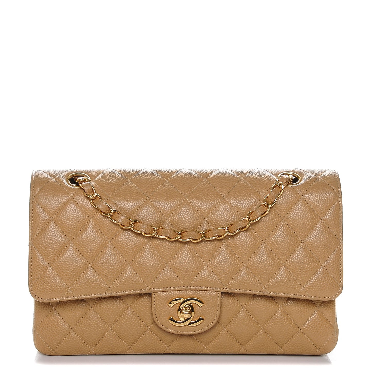 Caviar Quilted Medium Double Flap Beige