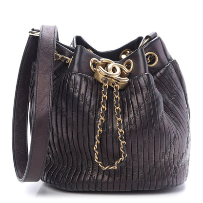 Chanel Iridescent Crumpled Calfskin Coco Pleats Small Drawstring Bag Black 1 of 9