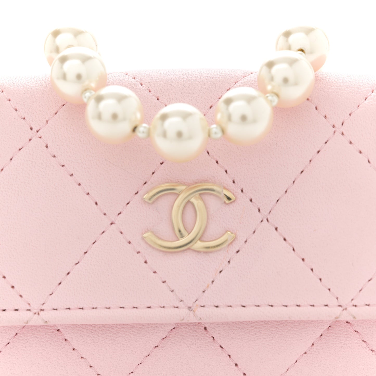 Lambskin Quilted Pearl Chain Belt Bag Light Pink
