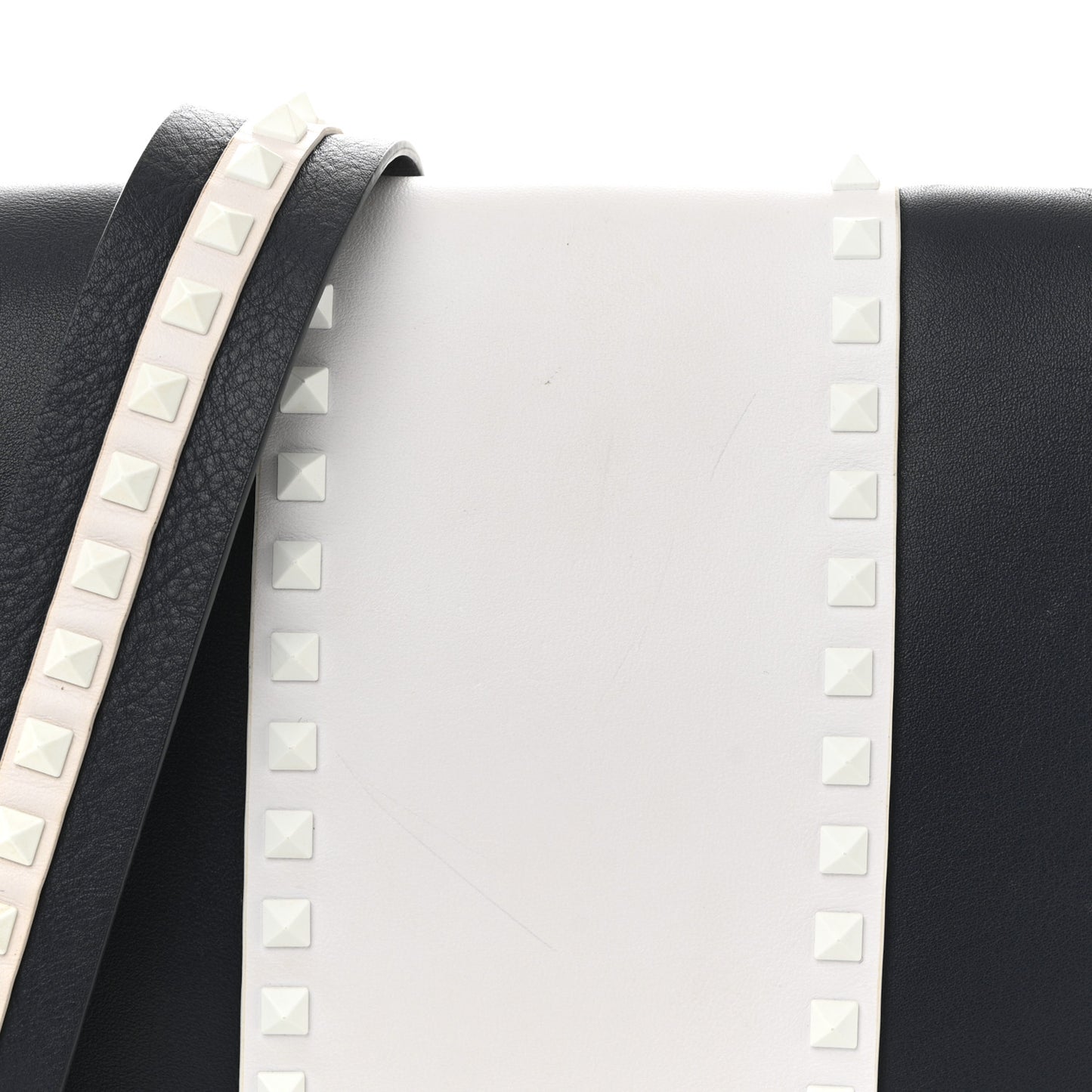 Vitello Colorblock Large Free Rockstud Halfmoon Saddle Bag Marine White