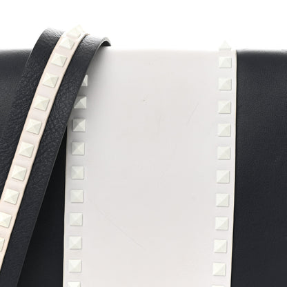 Valentino Garavani Vitello Colorblock Large Free Rockstud Halfmoon Saddle Bag Marine White 7 of 10