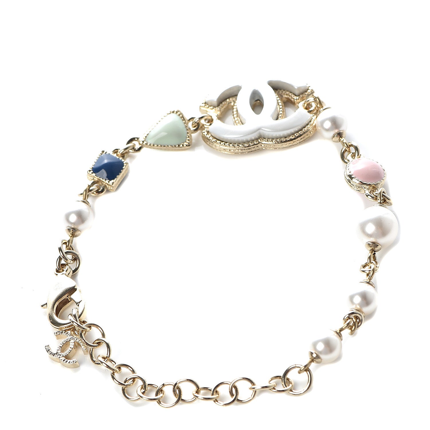 Chanel Pearl Enamel CC Bracelet Green Blue Pink 3 of 5