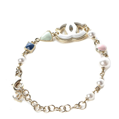 Chanel Pearl Enamel CC Bracelet Green Blue Pink 3 of 5