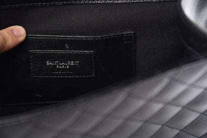 Saint Laurent Grain De Poudre Textured Mixed Matelasse Triquilt Medium Monogram Satchel Black 9 of 12