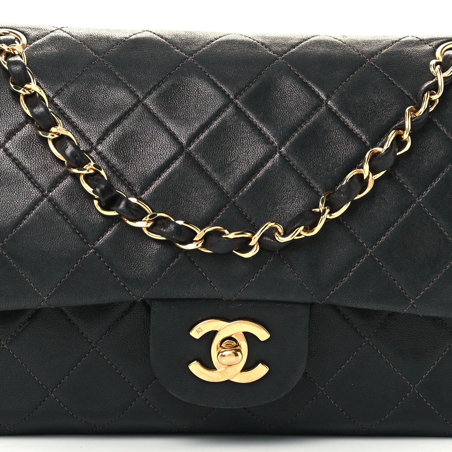 Lambskin Quilted Medium Double Flap Black