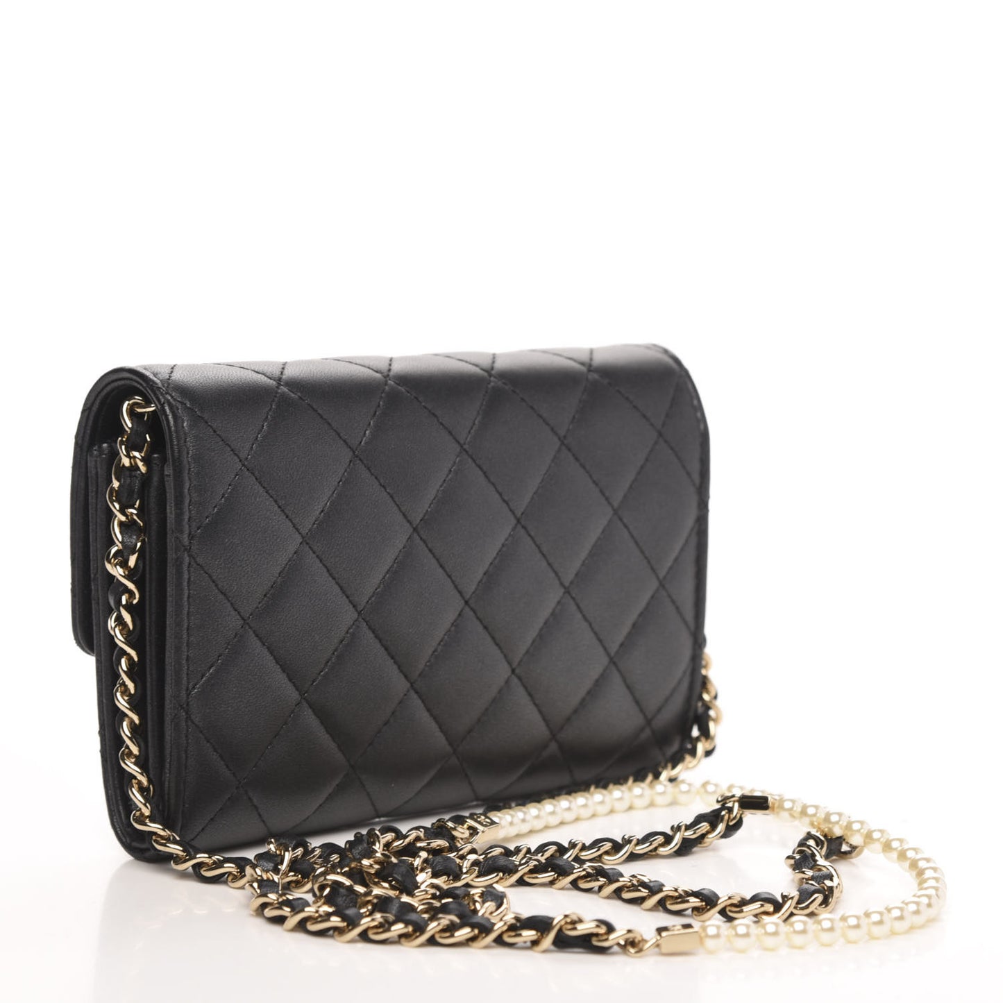Lambskin Quilted Pearl Clutch With Chain Black