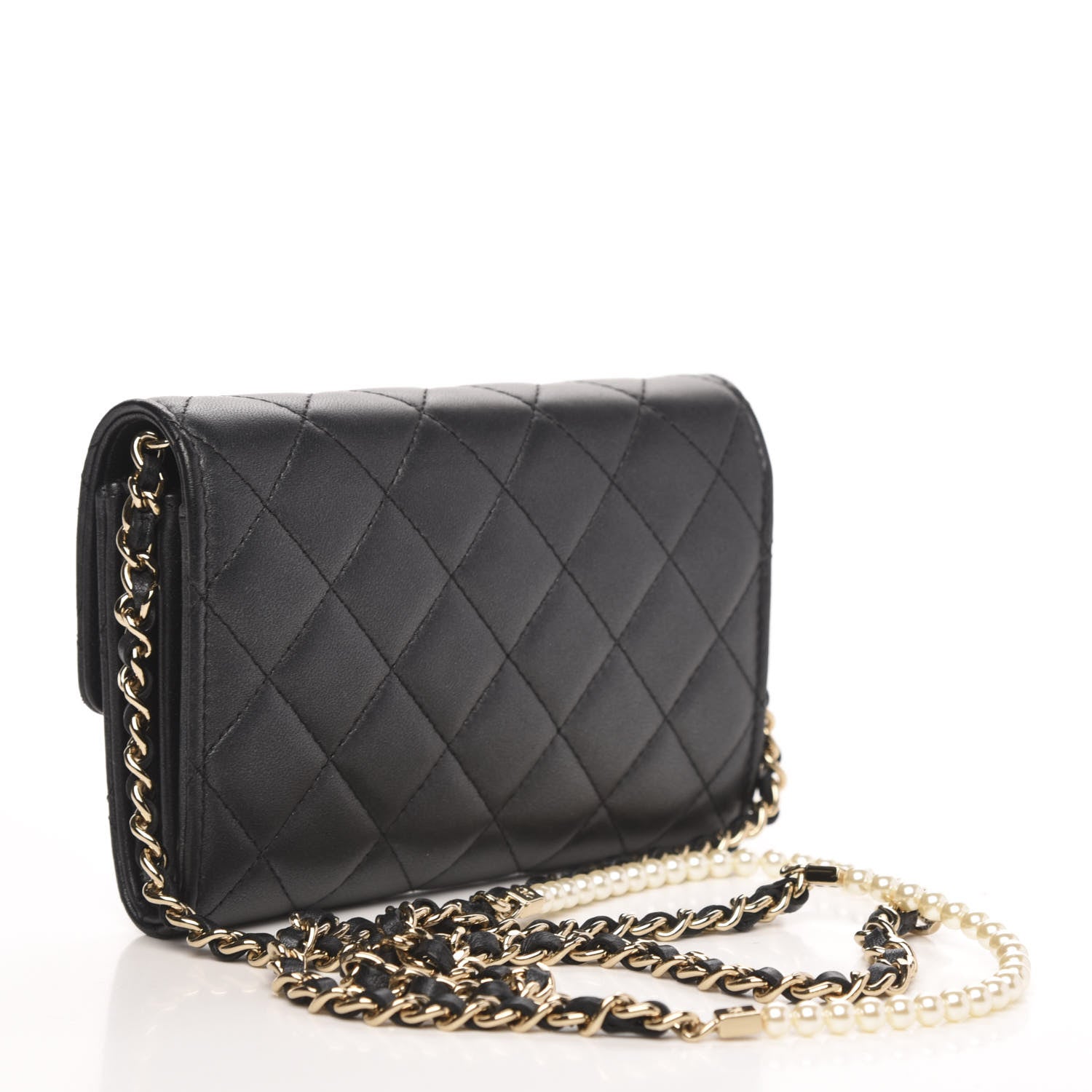Chanel Lambskin Quilted Pearl Clutch With Chain Black 3 of 11