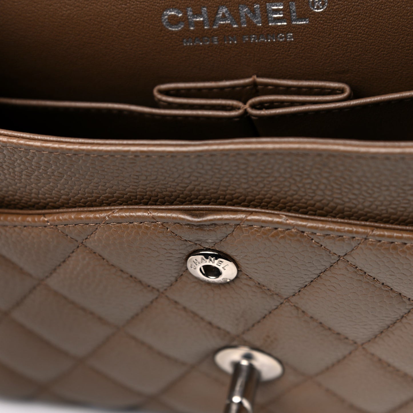 Caviar Quilted Medium Double Flap Brown