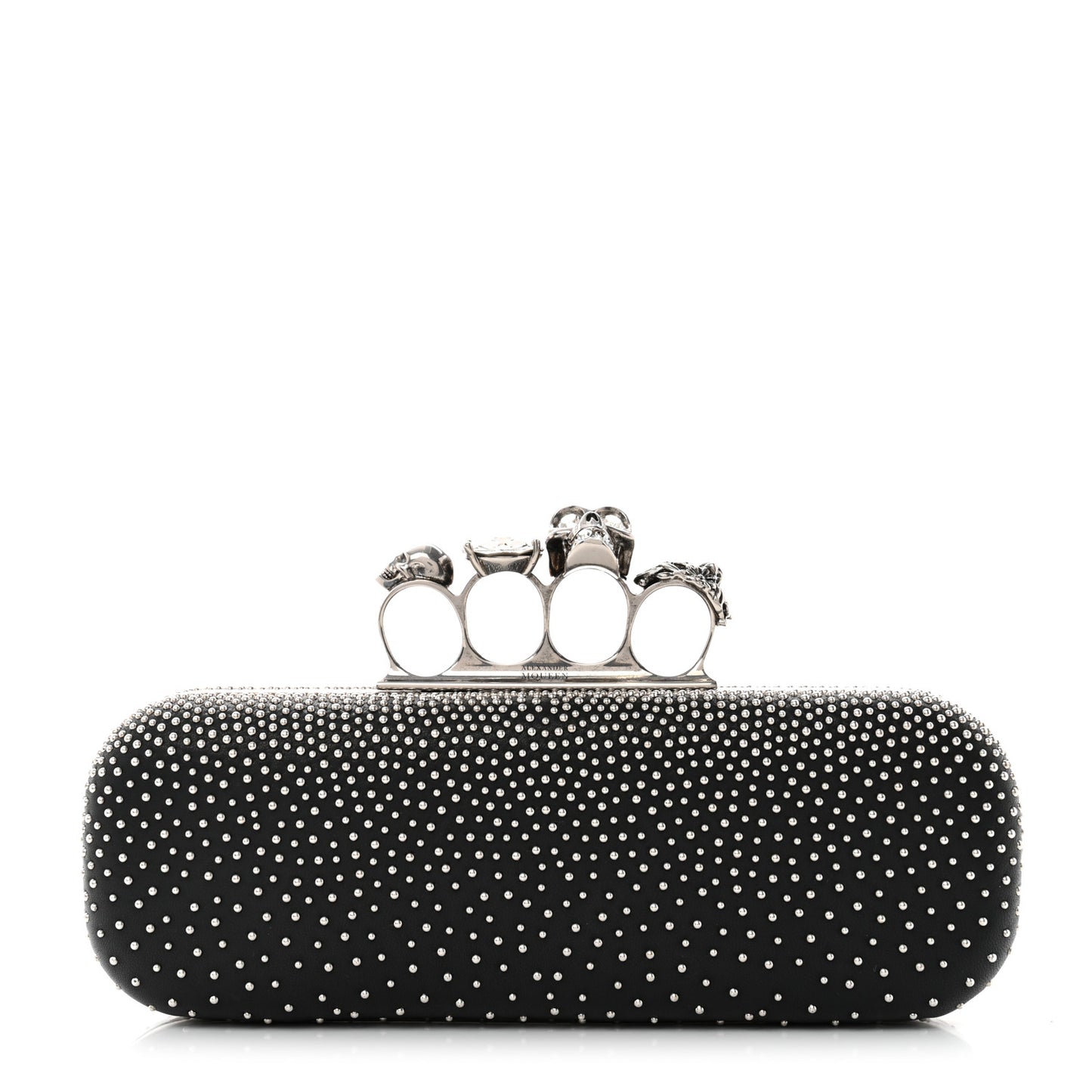 Nappa Studded Skull Knuckle Box Clutch Black