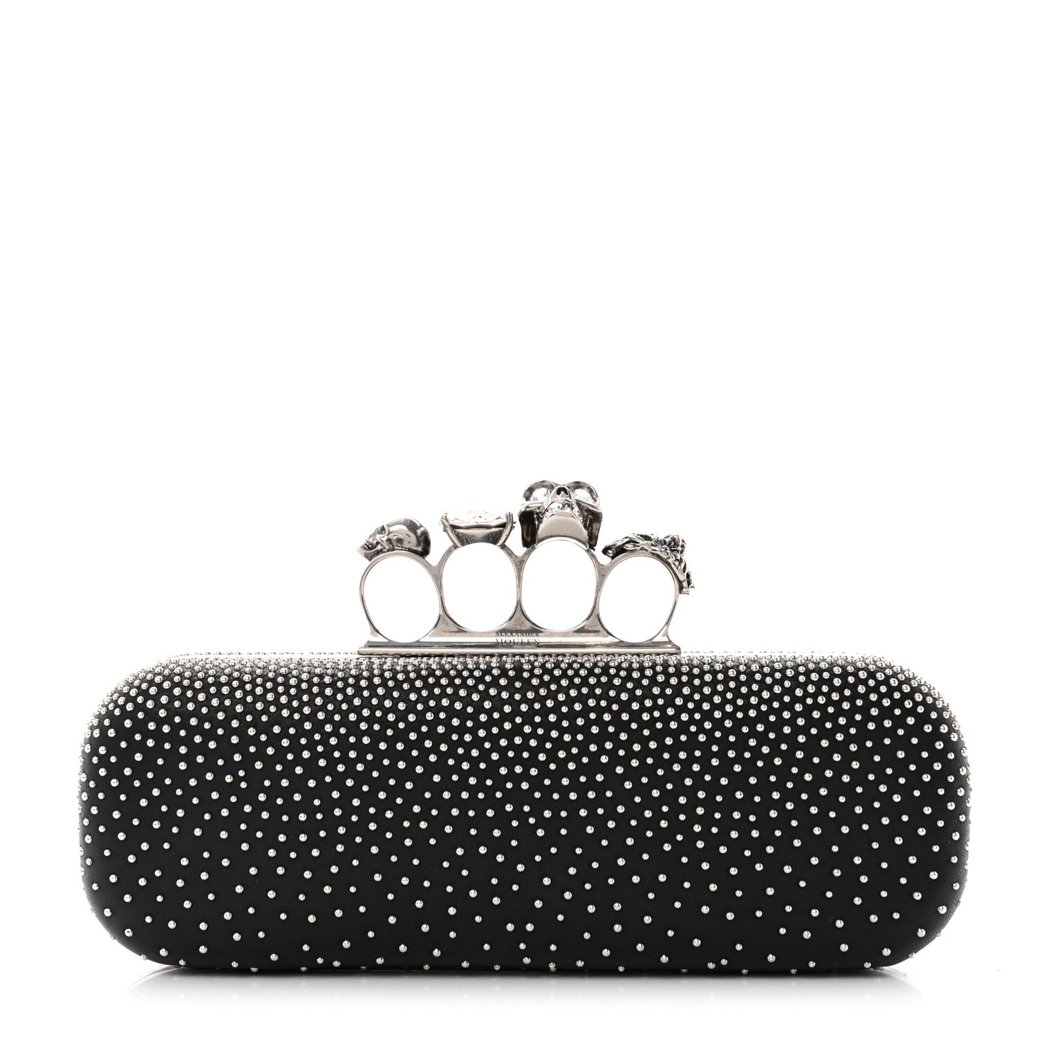 Alexander McQueen Nappa Studded Skull Knuckle Box Clutch Black 1 of 9