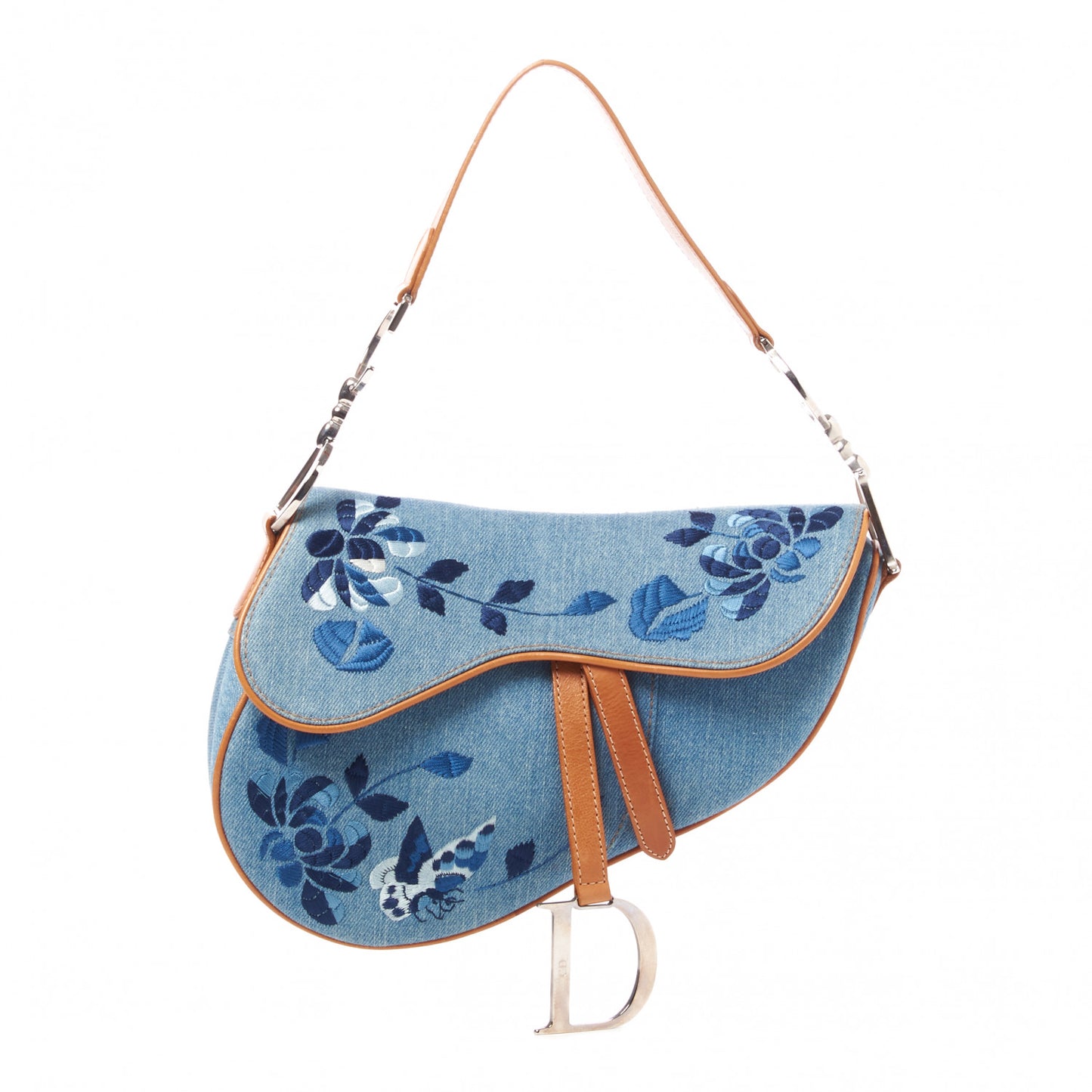 Denim Embroidered Saddle Bag Blue