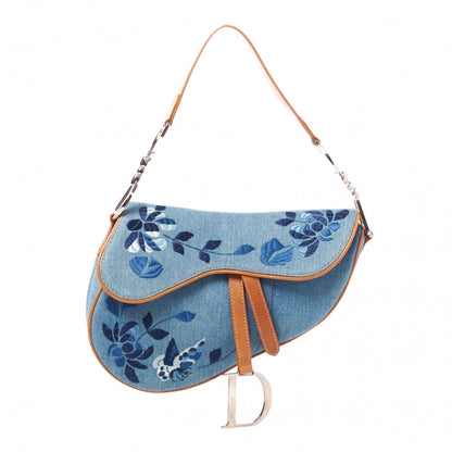 Christian Dior Denim Embroidered Saddle Bag Blue 1 of 13