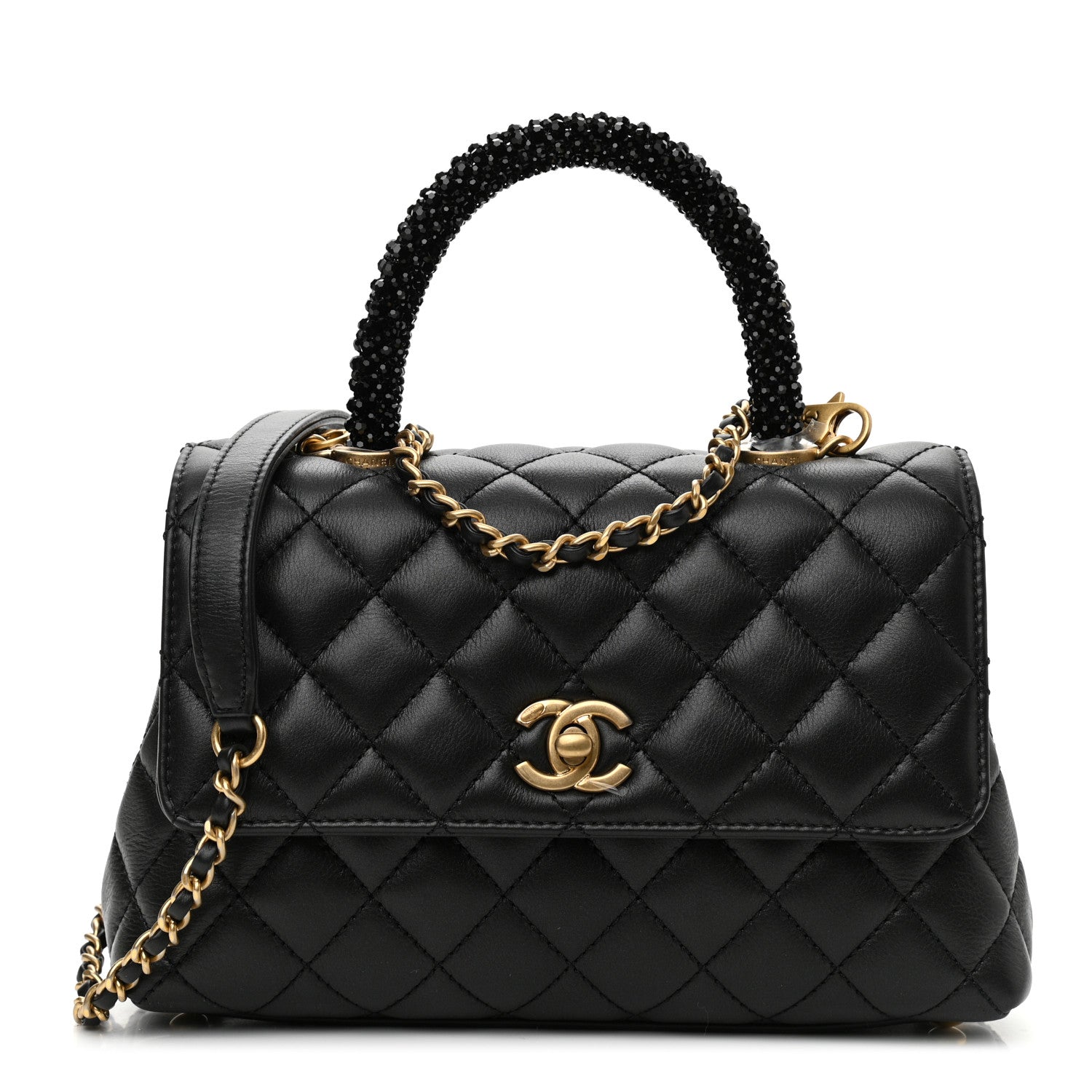 Chanel Calfskin Strass Quilted Mini Coco Handle Flap Black 1 of 10