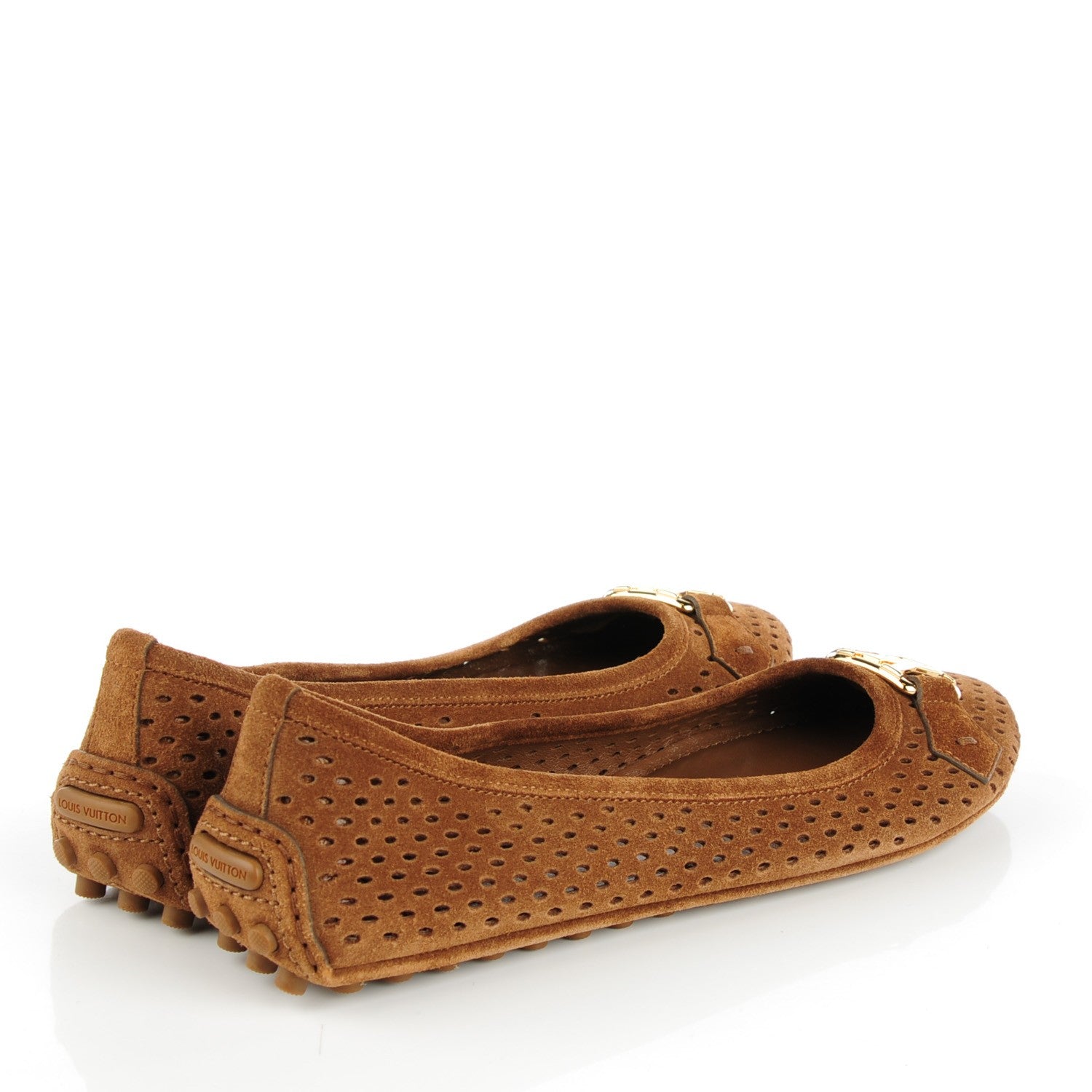 Louis Vuitton Suede Perforated Oxford Ballerina Flats 37 Cognac 4 of 7