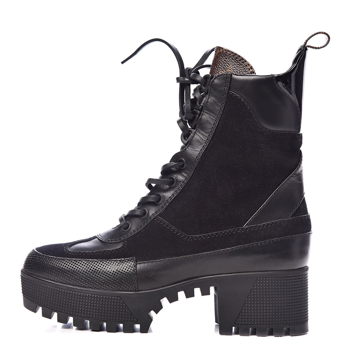 Suede Calfskin Monogram Laureate Platform Desert Boots 35.5 Black