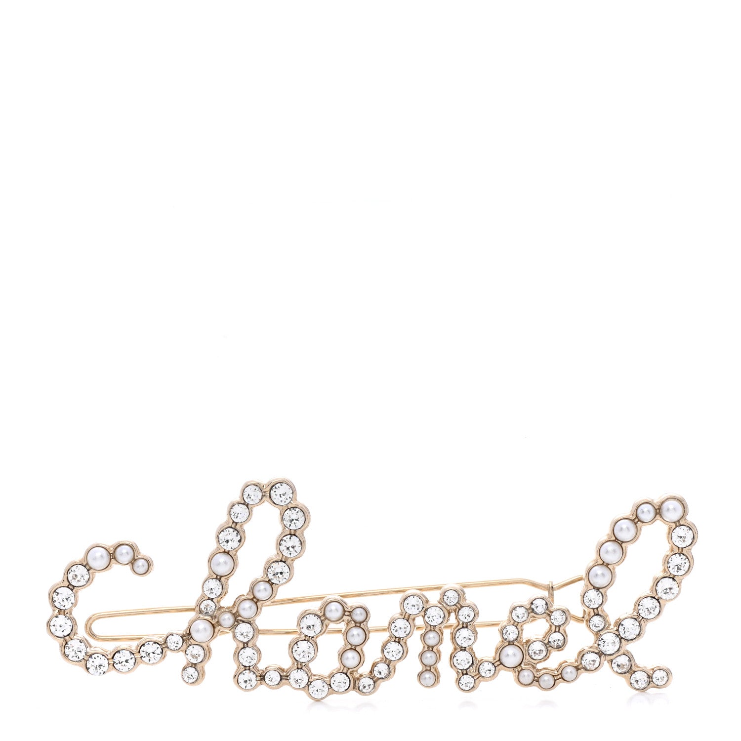 Chanel Metal Glass Swirling Pearls Hair Clip Gold 1 of 4