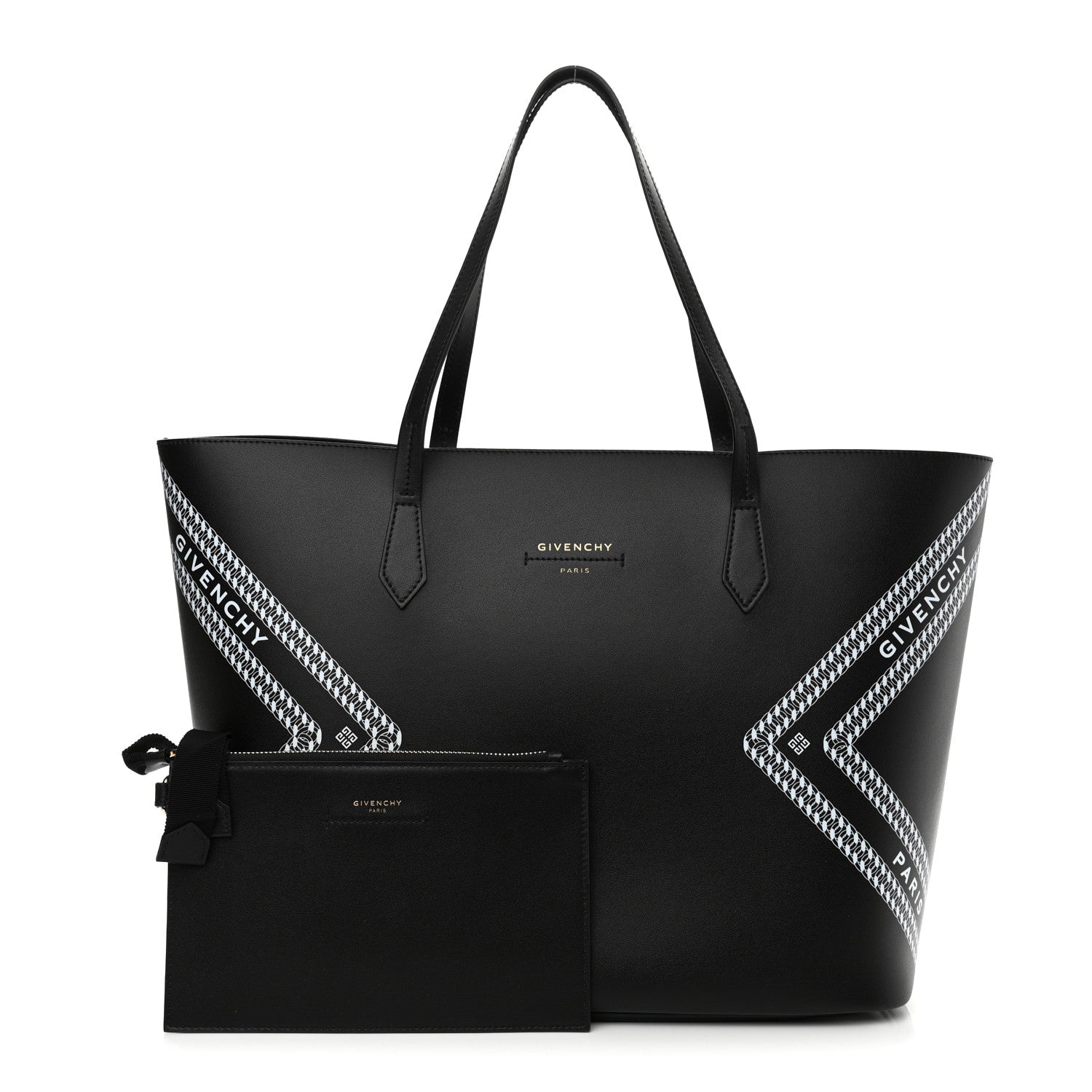 Givenchy Smooth Calfskin Logo Chain Wing Shopper Tote Black White 1 of 11