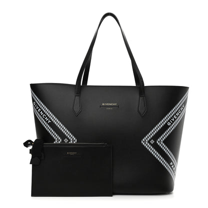 Givenchy Smooth Calfskin Logo Chain Wing Shopper Tote Black White 1 of 11