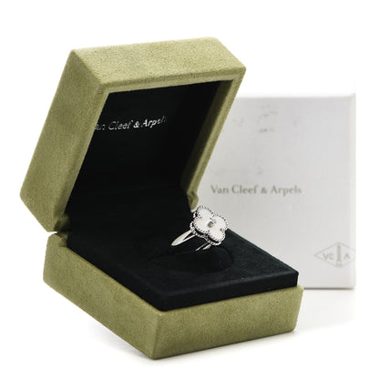 Van Cleef & Arpels 18K White Gold Diamond Mother of Pearl Vintage Alhambra Ring 52 6 6 of 6